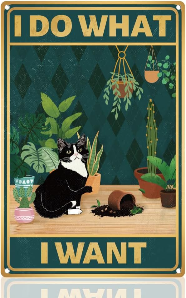 Home Decor Cat - Y1, Letrero de metal con diseño