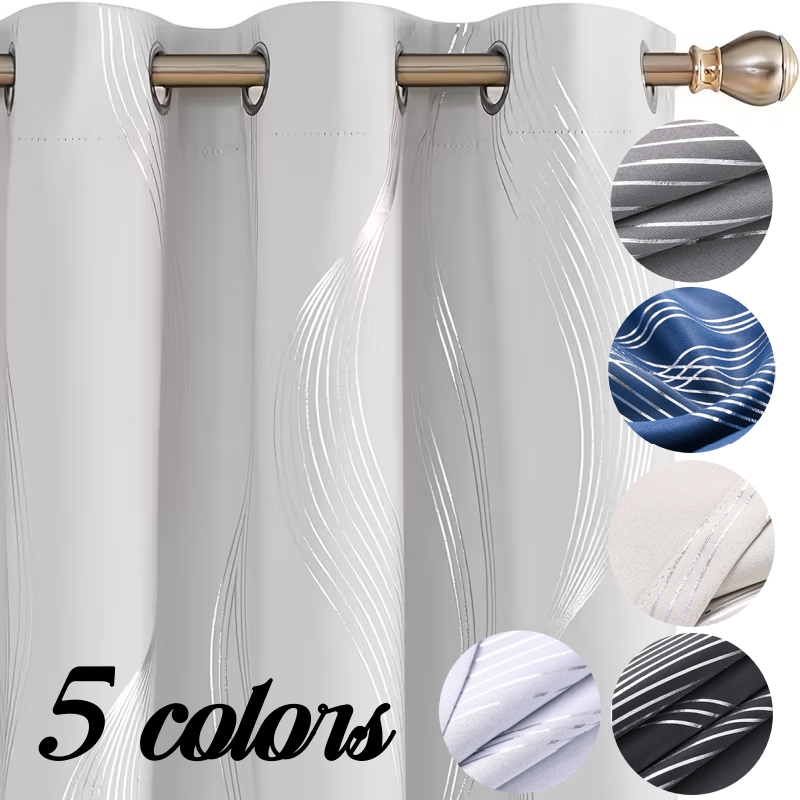 Home Decor Curtains - Cortinas Plateadas Mate con Patrón de
