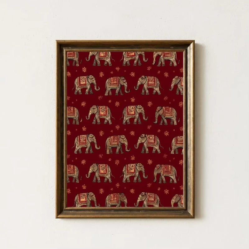 Home Decor Indonesia - Impresión con Patrón de Elefante Indio,