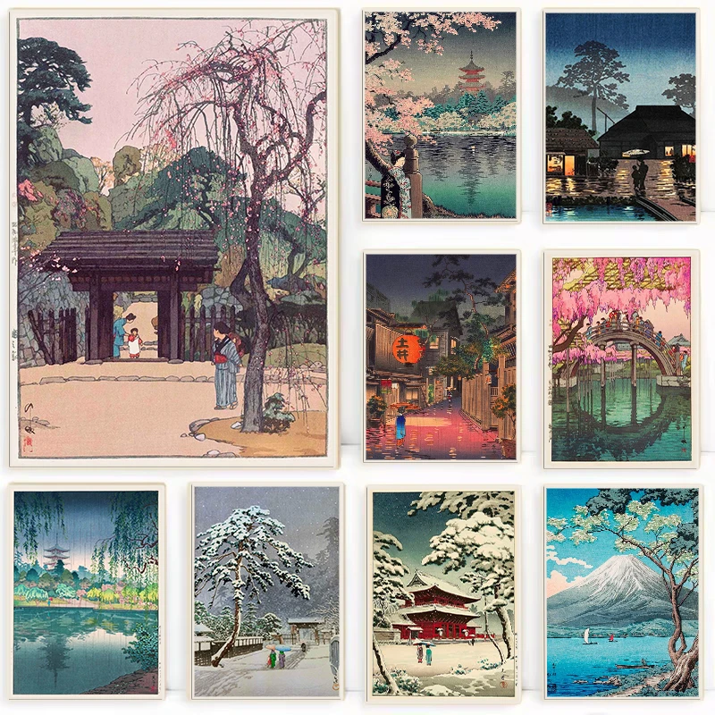 Watercolor Poster Print - Póster tradicional japonés Retro ukiyo-e, ilustración