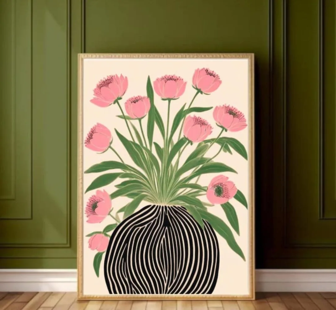 Home Decor Vase - Un cartel floral sin marco, arte