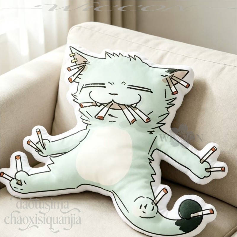 Decorative Throw Pillow - Yani Neko Chainsmoker Cat, cojín de