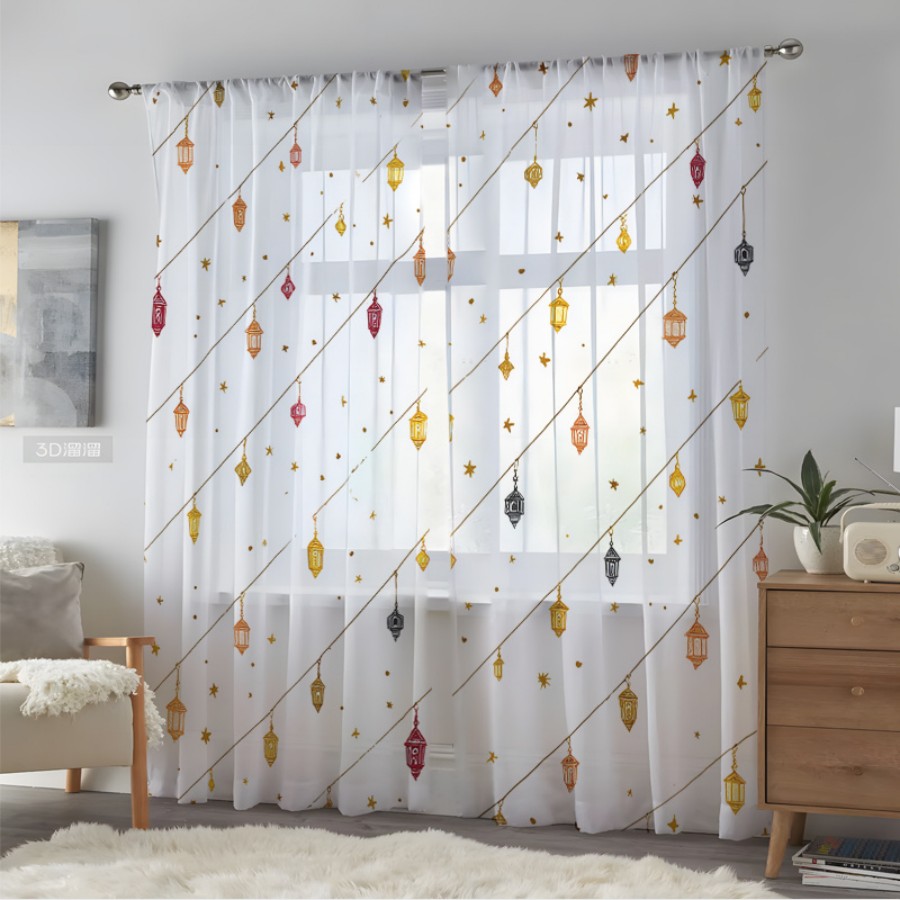 String Curtain Light - 2 Cortinas Transparentes con Estampado Digital,
