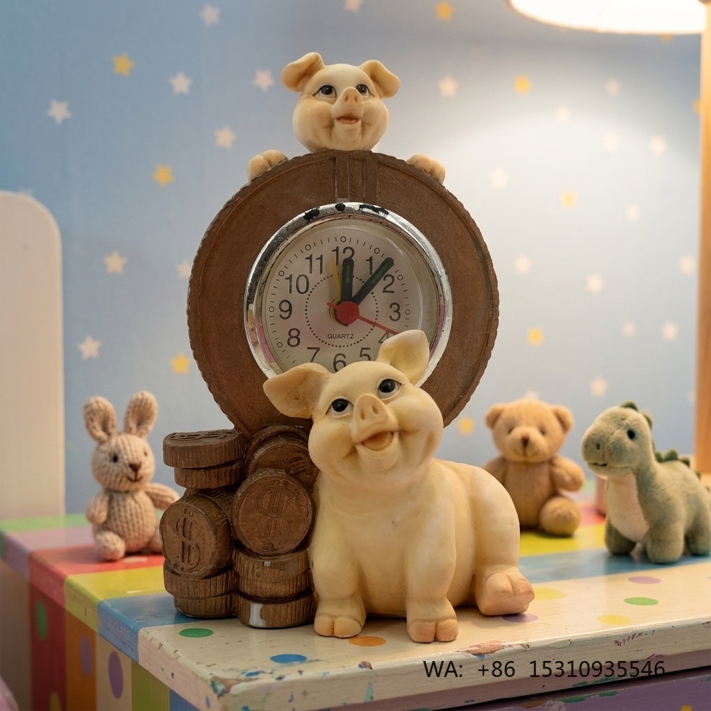 Home Decor Resin - Reloj de Cerdo de Dibujos Animados