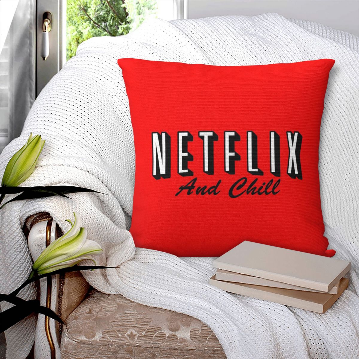 Funda de almohada cuadrada roj - Home Decor Netflix reseña y precio